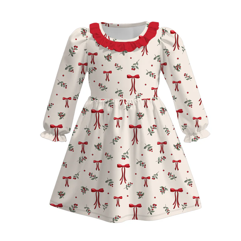 Custom moq 5 each style eta 6-7weeks baby girl bow long sleeve pants set 1 and pants set 2 and dress and romper 1 and romper 2 and adult dress