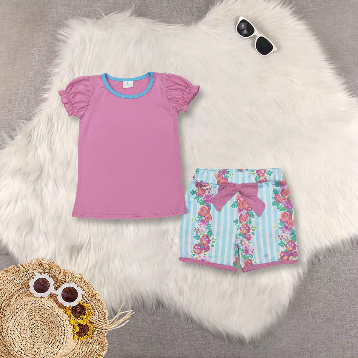 RTS summer Girls Clothes floral Short Sleeve Shorts Set