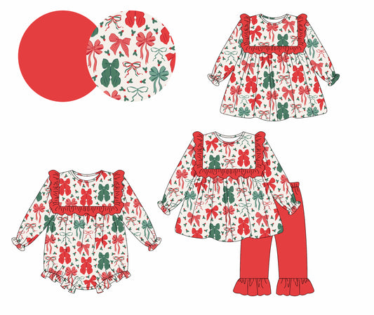 25.5.13 custom each style moq 5eta 4-6week Sibling Sisters bow baby girl long sleeve pants sets and dress and rompers match family design