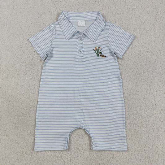 RTS NO MOQ（In Stock) SR3149 Embroidered duck stripe button neck short sleeve jumpsuit
