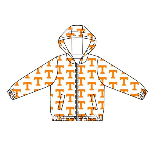 Custom moq 5 mix size milk silk baby girls clothes team orange hooded long sleeve jacket-25.7.24