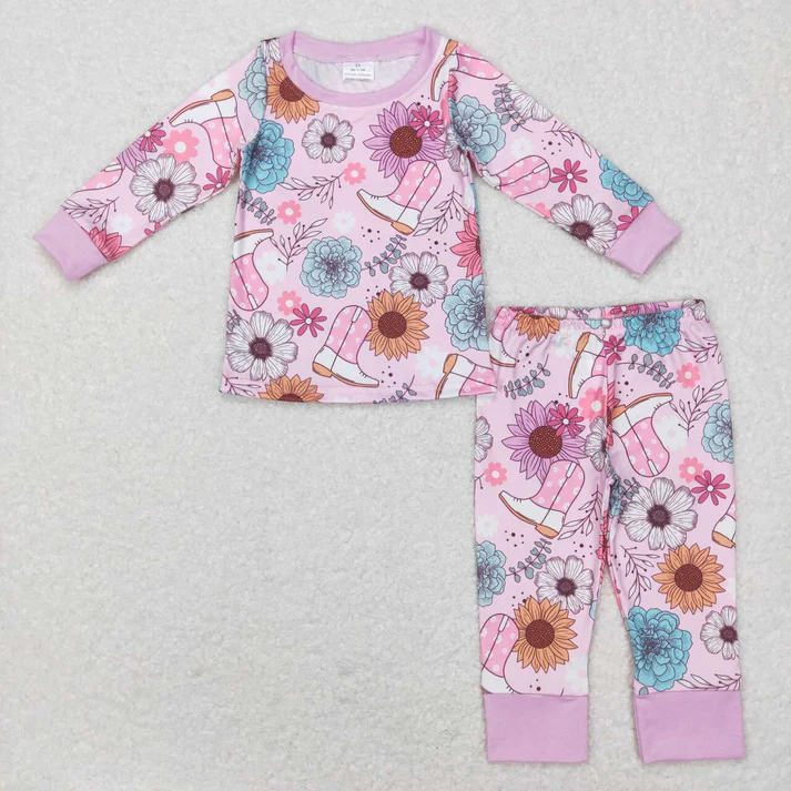RTS NO MOQ Sibling Baby girls clothes floral boots long-sleeved trousers suit & rompers