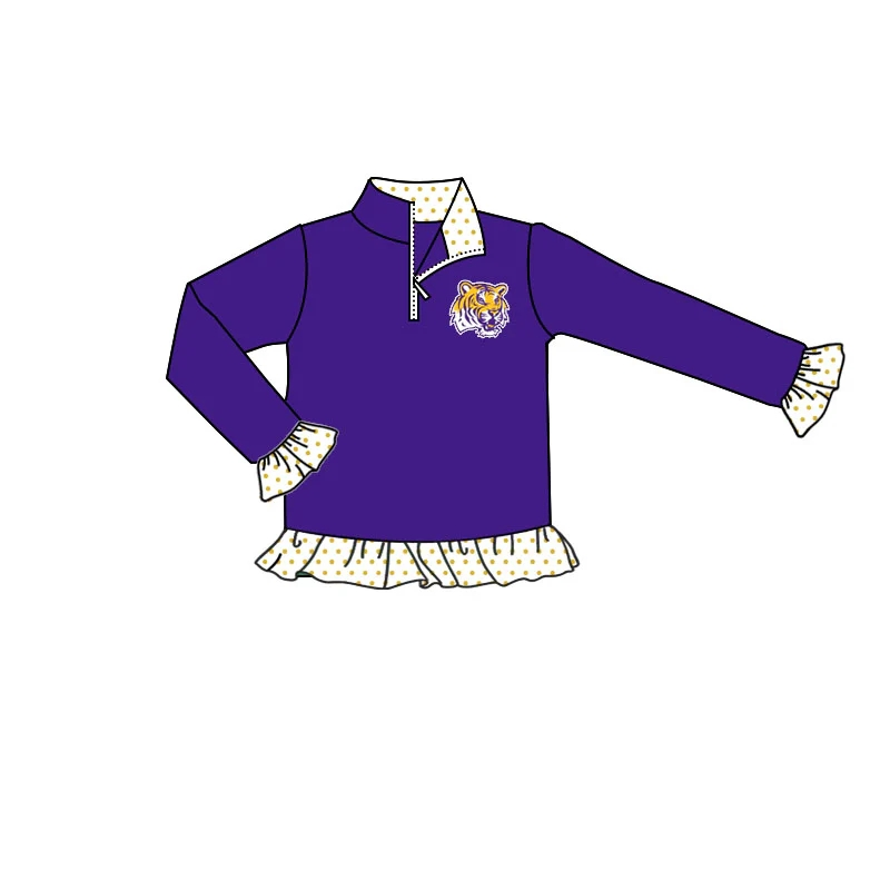 Custom moq 5 mix size milk silk baby girls clothes team purple long sleeve top 2-25.8.1