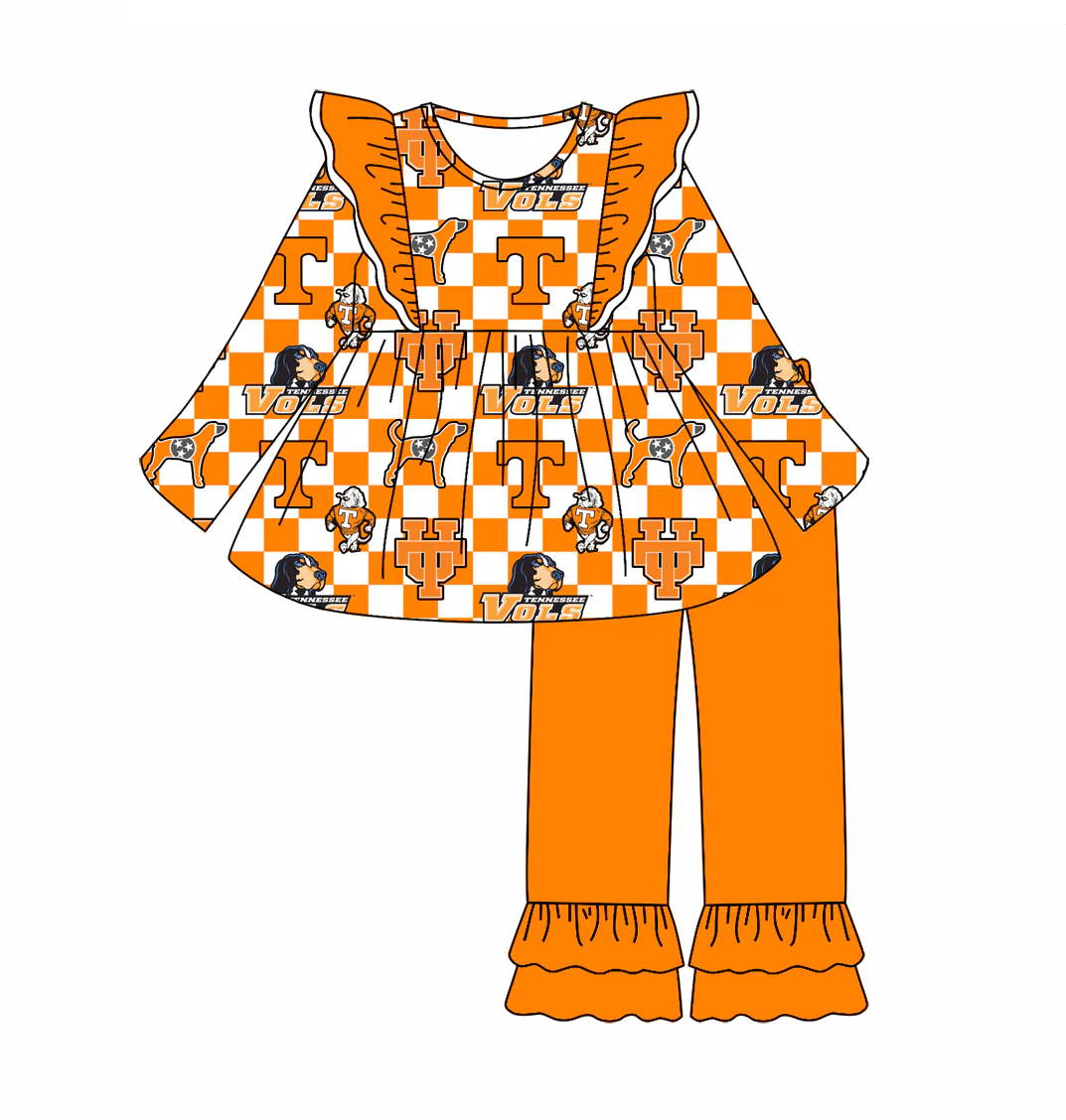 Deadline October 29 custom no moq eta 6-8weeks Orange Letter Plaid Fly Sleeve Long Sleeve Suit