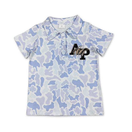 Custom moq 5 mix size milk silk summer teams Baby Boys Short Sleeve Blue Camo Button Polo Shirts Top