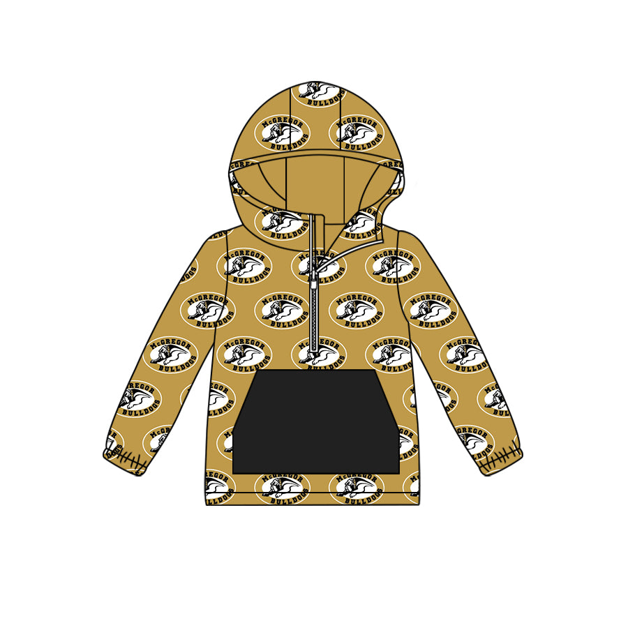 custom moq 5 tat about 6-8week Gold and Black Zip Hood Pocket Pullover