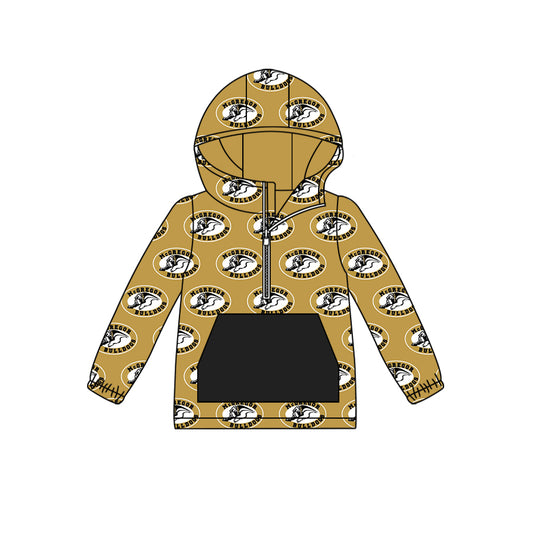 custom moq 5 tat about 6-8week Gold and Black Zip Hood Pocket Pullover