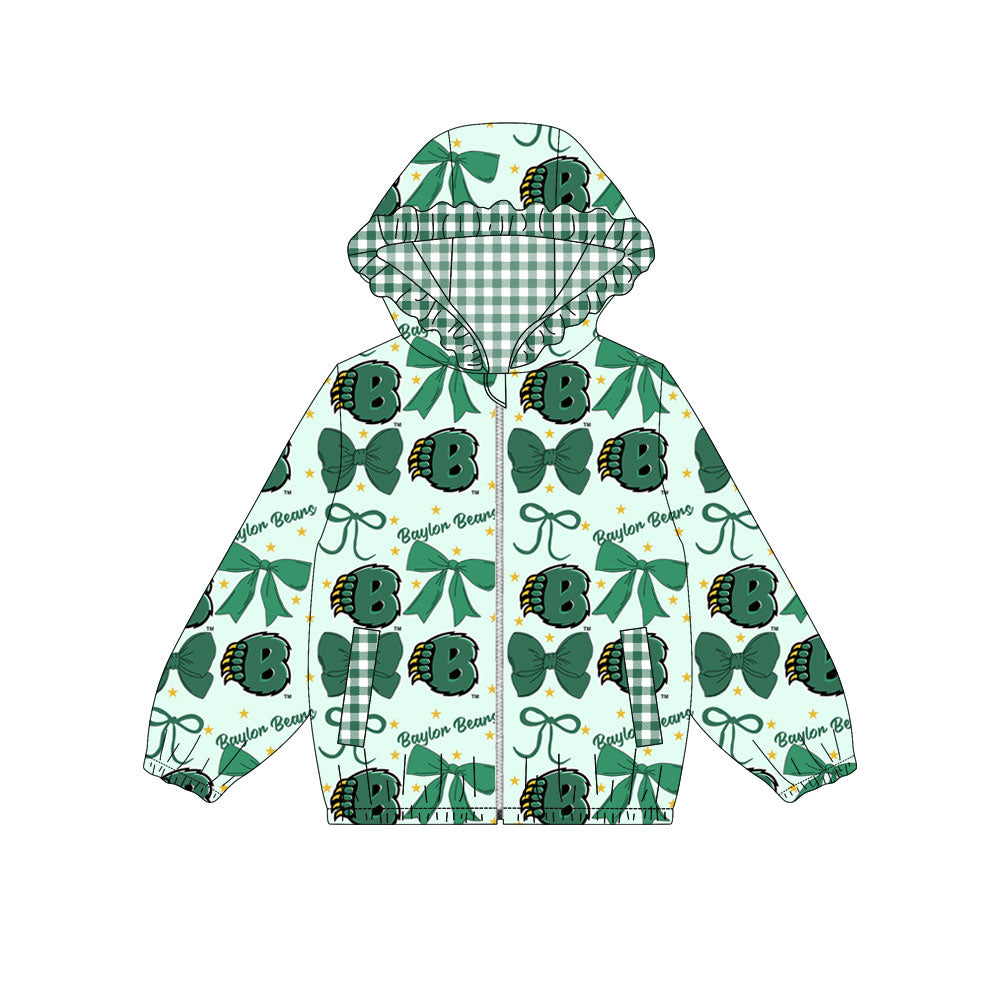 1003-Custom moq 8 mix size milk silk summer team baby girls clothes bow green hooded long sleeve top-25.10.9