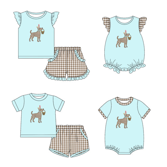 11.6 custom each style moq 5eta 4-6week Sibling Sister easter baby girl short sleeve shorts sets and sets 2 and girls romper and boy romper match design