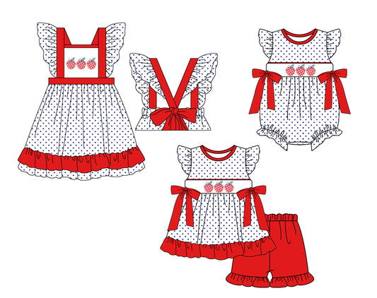 11.23 custom each style moq 5eta 4-6week Sibling Sister strawberry baby girl short sleeve shorts sets and dress and rompers match family design