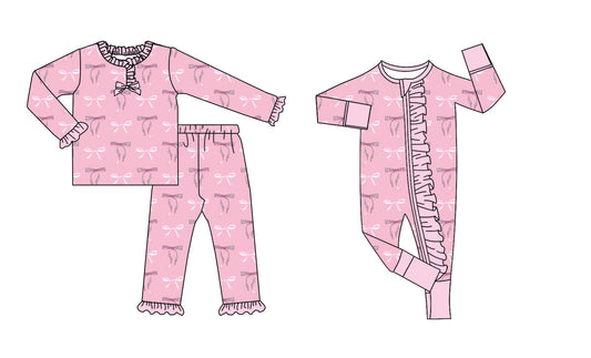25.9.4 custom each style moq 5eta 4-6week Sibling Sisters bow pink baby girl clothes long sleeve pants sets and romper match family design