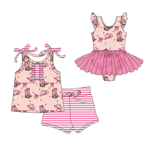 3.1 custom each style moq 5eta 4-6week Sibling Sister bow boot hat baby girl short sleeve shorts sets and romper match design