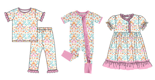 12.14 custom each style moq 5eta 4-6week Sibling Sister easter baby girl sets and dress and rompers match family design