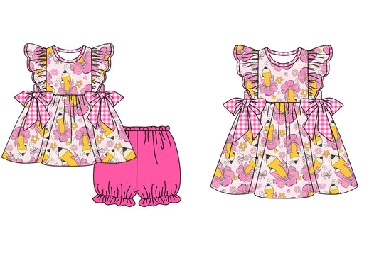 11.29 custom each style moq 5eta 4-6week Sibling Sister pencil floral pink baby girl short sleeve shorts sets and dresses match design