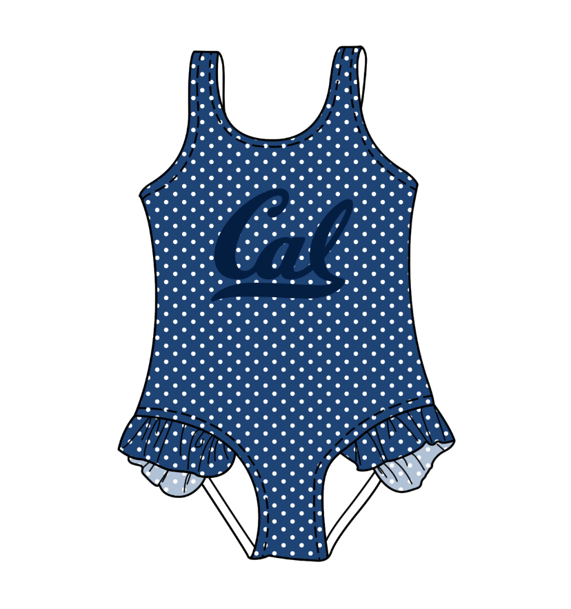 Custom moq 5 mix size milk silk summer teams Navy Blue Baby Girl Sleeveless Polka Dot Lace Onesie Swimsuit Cute Summer Beachwear for Little Girls