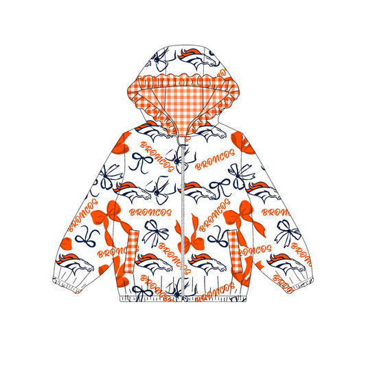 1001-Custom moq 8 mix size milk silk summer team baby girls clothes bow orange hooded long sleeve top-25.10.9