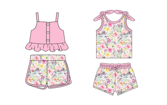 1.20 custom each style moq 5eta 4-6week Sibling Sister floral baby girl sets and set 2 match family design