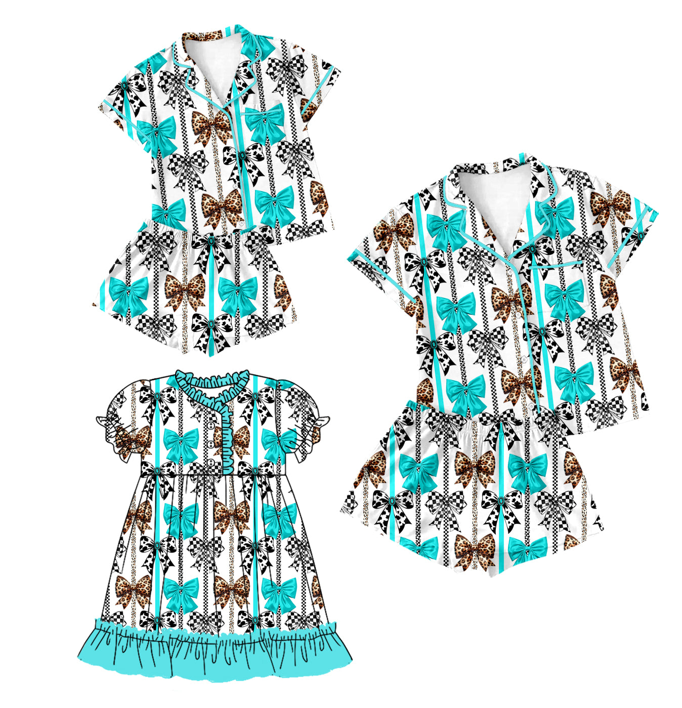 12.23 custom each style moq 5eta 4-6week Sibling Sister bow baby girls short sleeve shorts sets and adult sets and dress match design