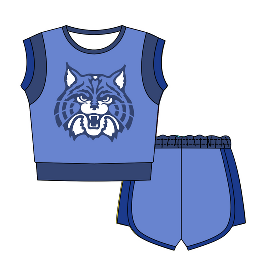 Custom moq 5 mix size milk silk summer teams Blue Sleeveless O-Neck Top And Shorts Set Cute And Comfortable Kids' Outfit
