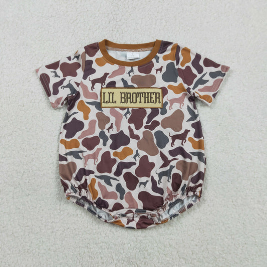 RTS NO MOQ（In Stock ) SR3865 Embroidered Lil Brother Puppy and Duck Camouflage Short-Sleeve Jumpsuit 7