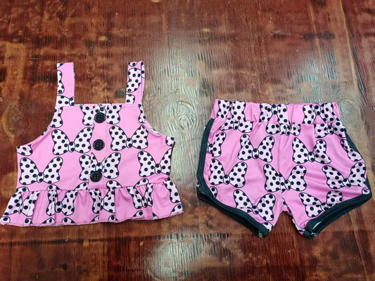 Custom moq 3 eta 6-7weeks baby girl clothes bow suspender shorts sets