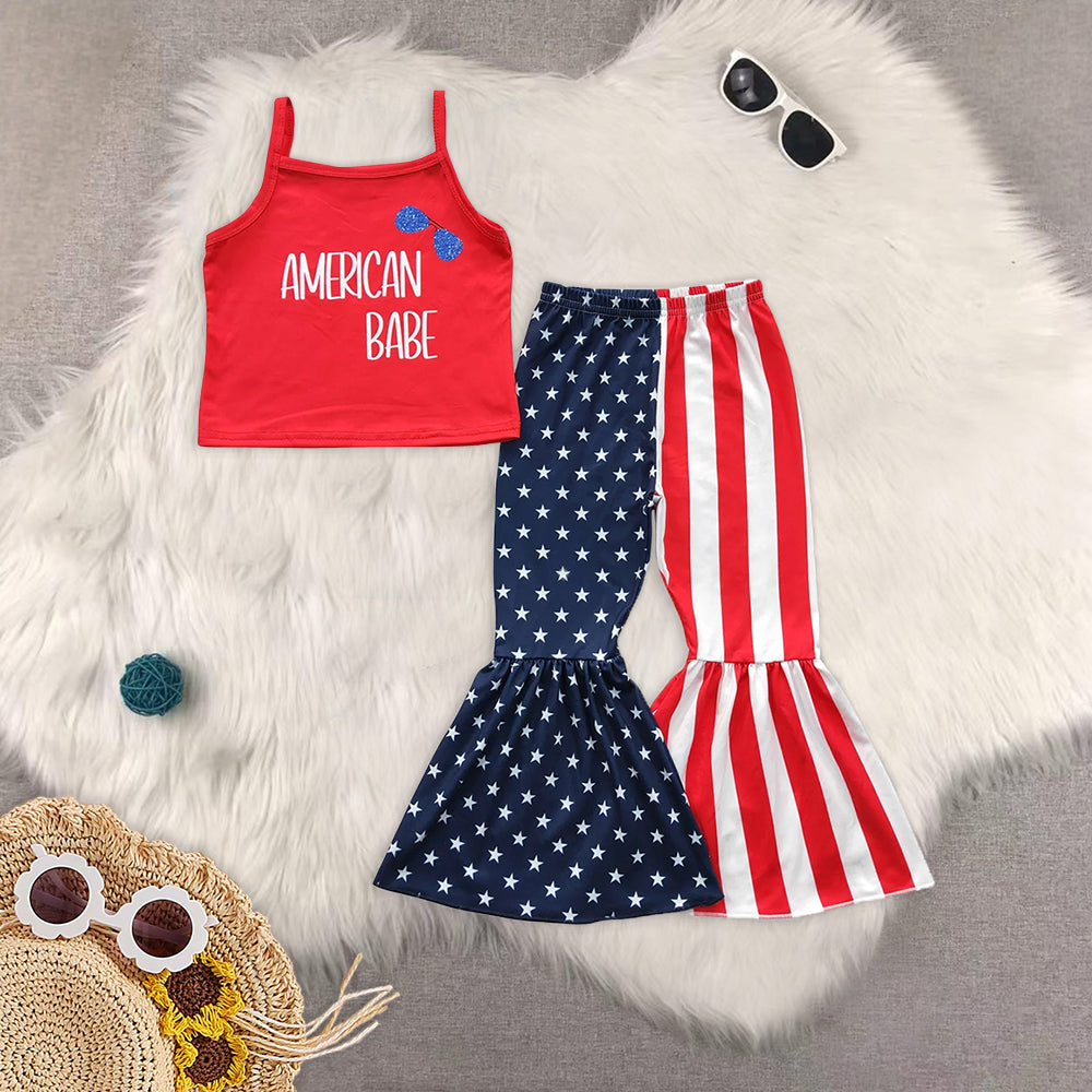 RTS NO MOQ baby Girls clothes 4th of july short sleeve pants Sets