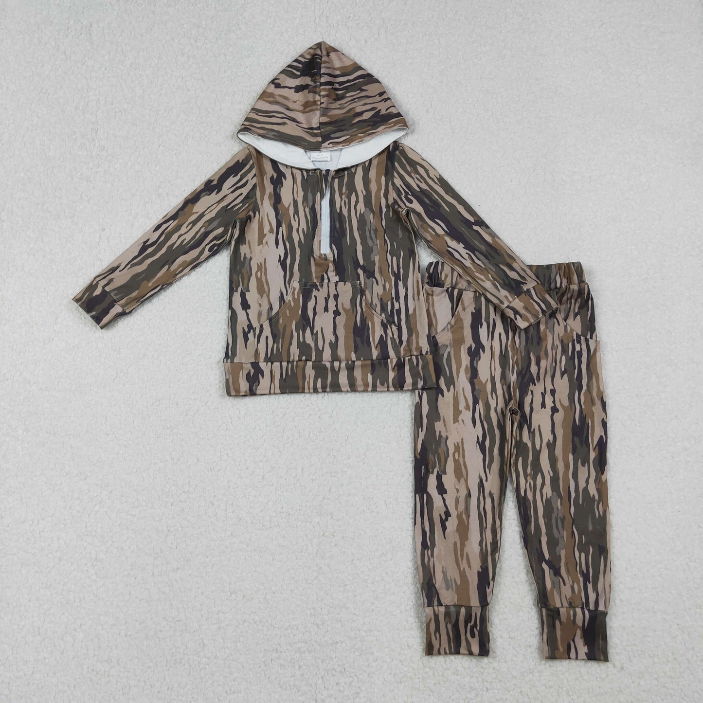 RTS NO MOQ（In Stock) BLP1264 Camo Pocket Zipper Hooded Long-Sleeved Pant Set