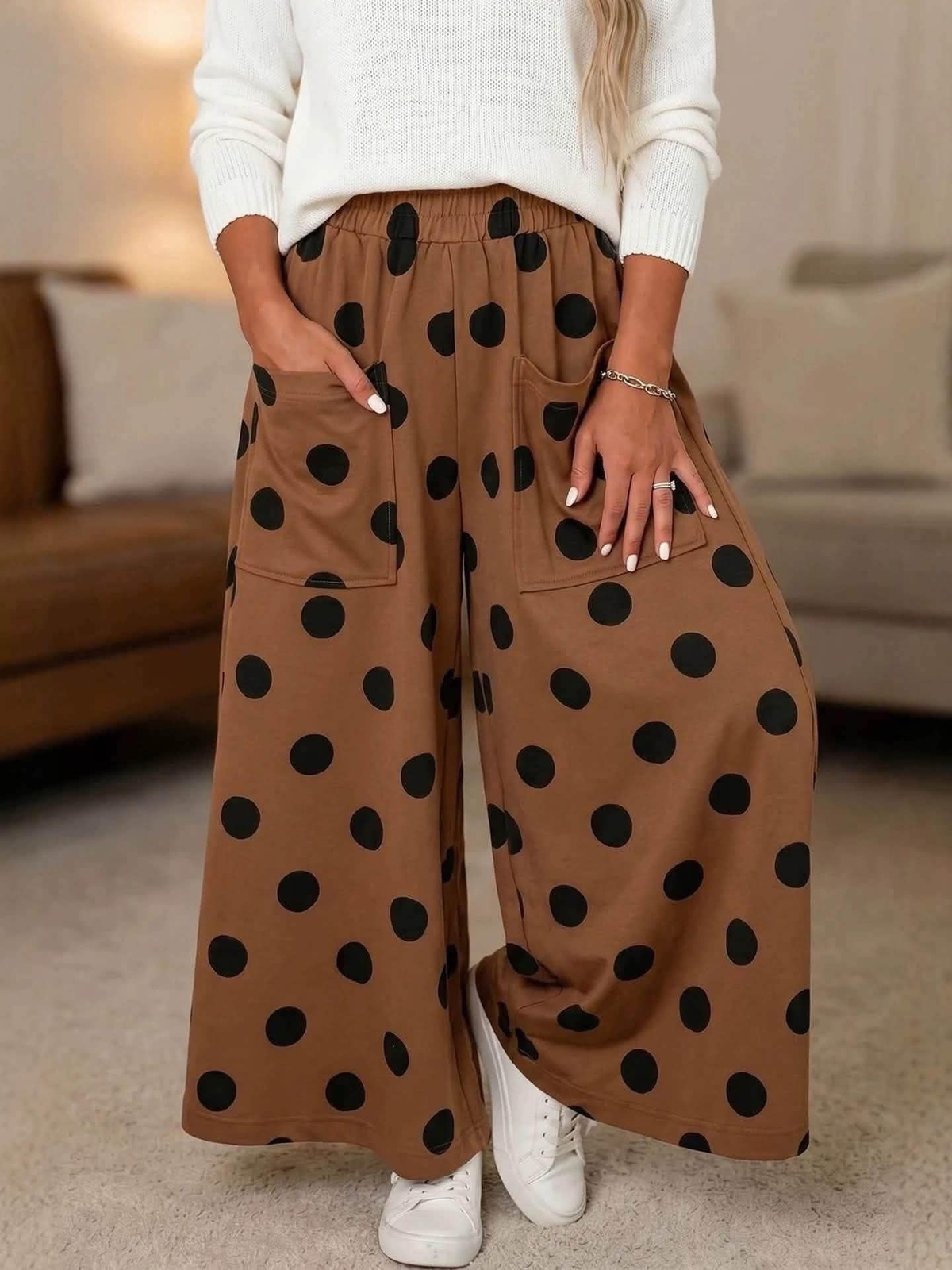 custom moq 5 mix size LEAHHI01 Adult To Match Kids Brown Polka Dot Print Loose Wide Leg Pants