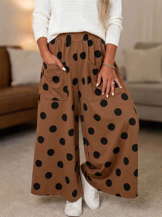 custom moq 5 mix size LEAHHI01 Adult To Match Kids Brown Polka Dot Print Loose Wide Leg Pants