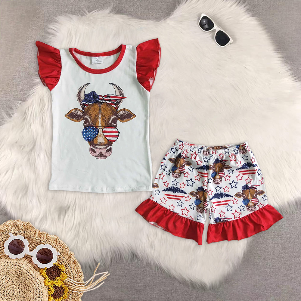 RTS NO MOQ Baby girl clothes 4th of july Short Sleeve shorts Suit