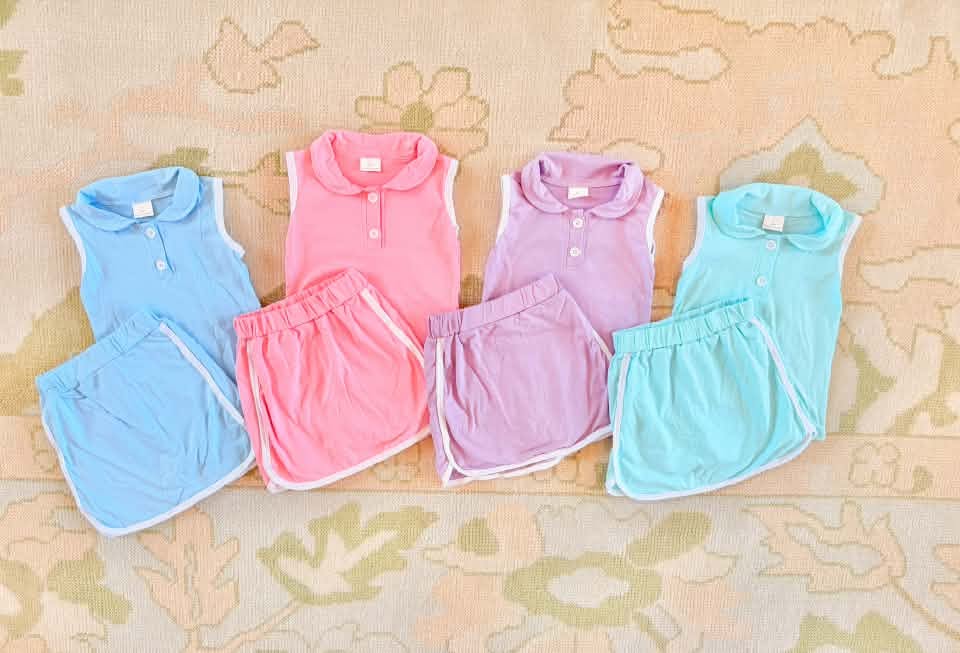RTS NO MOQ cotton baby Girls Clothes solid color short sleeve shorts Sets