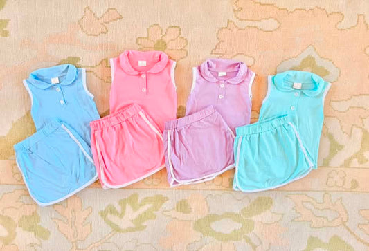 RTS NO MOQ cotton baby Girls Clothes solid color short sleeve shorts Sets