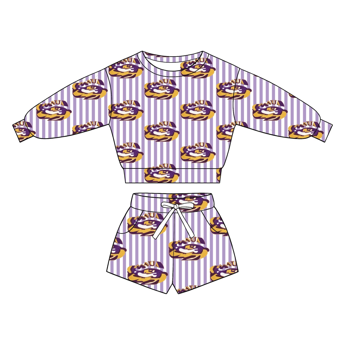 custom moq 5 mix size GSLP0102 Baby Stripe Long Sleeve Top Shorts Team Clothes Set