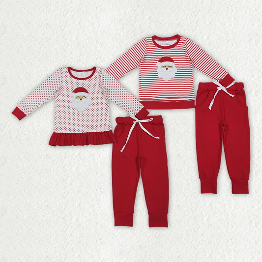 RTS NO MOQ Sibling baby girl clothes Christmas Santa Claus Striped Long Sleeve Suits