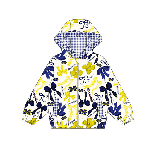 Custom moq 5 mix size milk silk summer teams baby girls clothes lace bow blue and yellow hooded long sleeve top-25.9.2