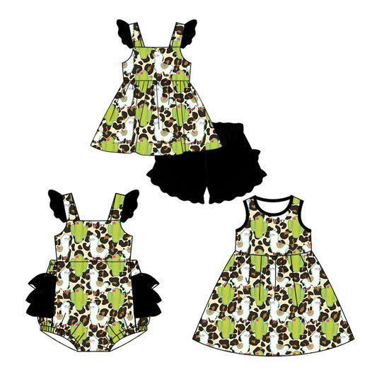 11.19 custom each style moq 5eta 4-6week Sibling Sister catcus baby girl short sleeve shorts sets and dress and rompers match family design