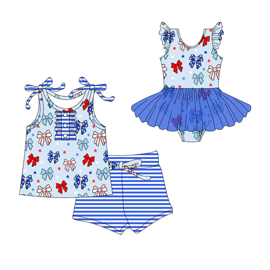 3.1 custom each style moq 5eta 4-6week Sibling Sister bow baby girl short sleeve shorts sets and romper match design