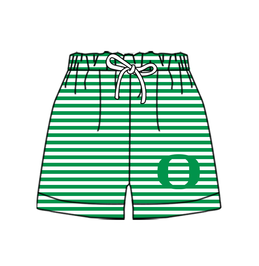Custom moq 5 mix size milk silk summer teams Baby Green Striped Drawstring Shorts for Children Elastic Waist Kids Summer Shorts