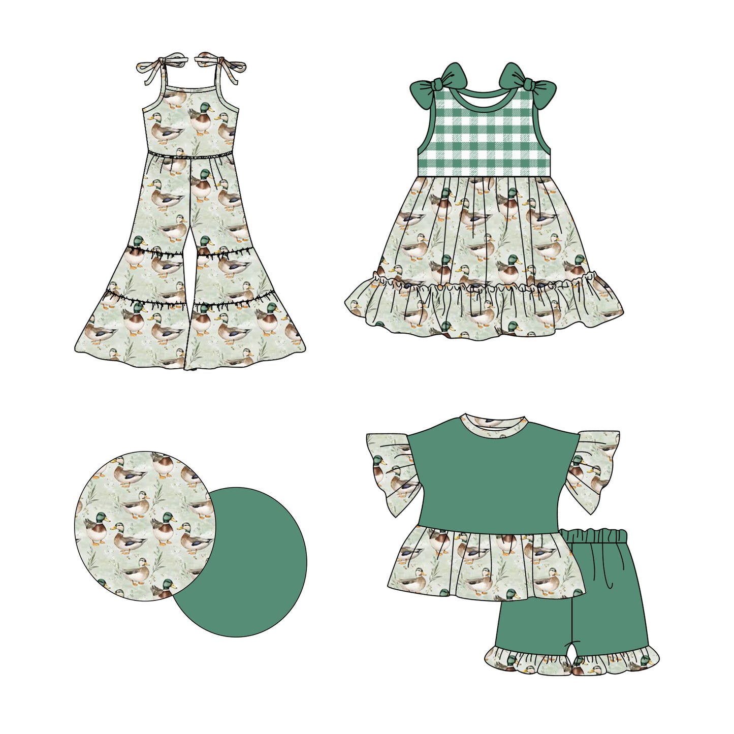 2.22 custom each style moq 5eta 4-6week Sibling Sister duck baby girl sets and dress and jumpsuit match family design