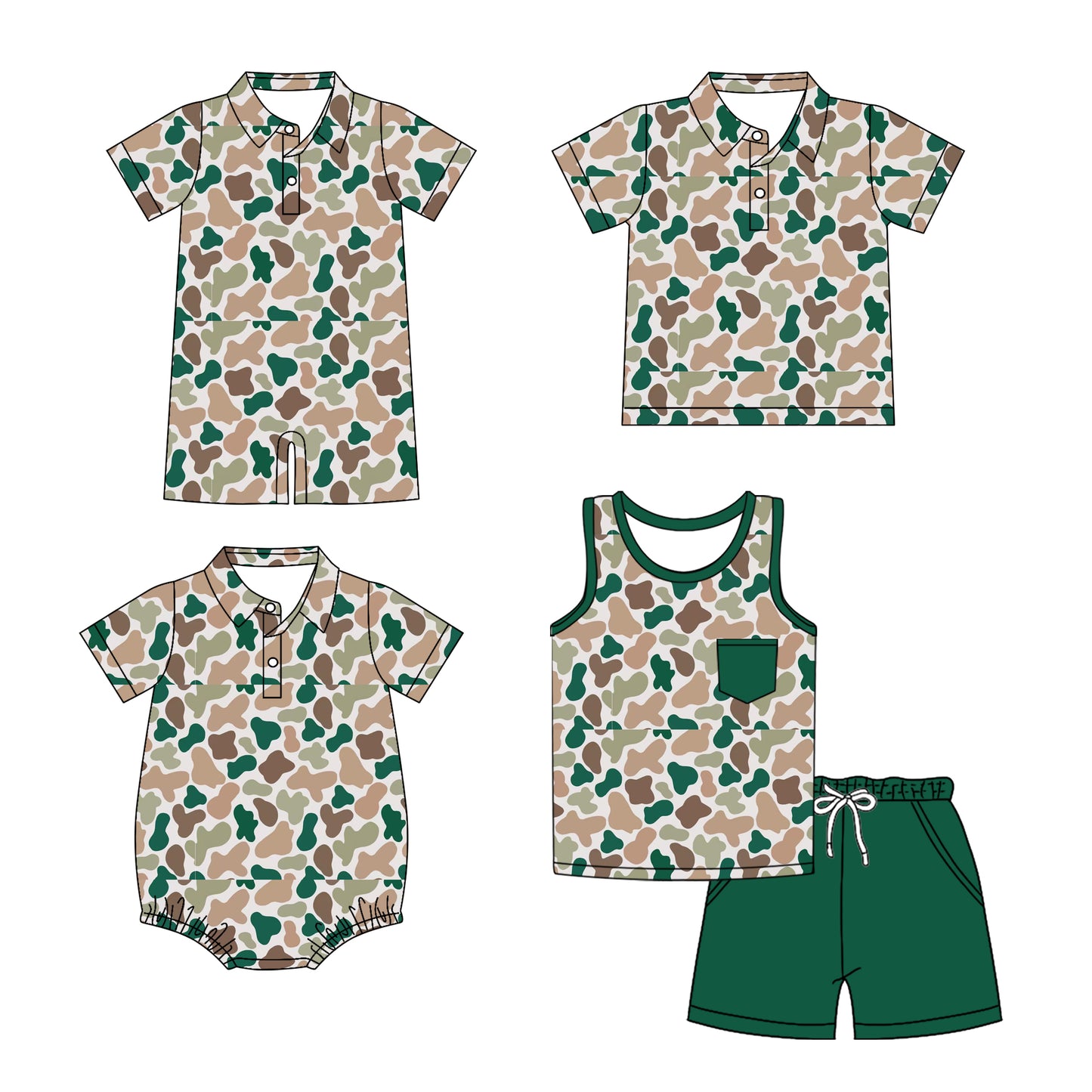 3.14 custom each style moq 5eta 4-6week Sibling Sister camouflage baby boy sets and boy rompers 1 and romper 2 and top match family design