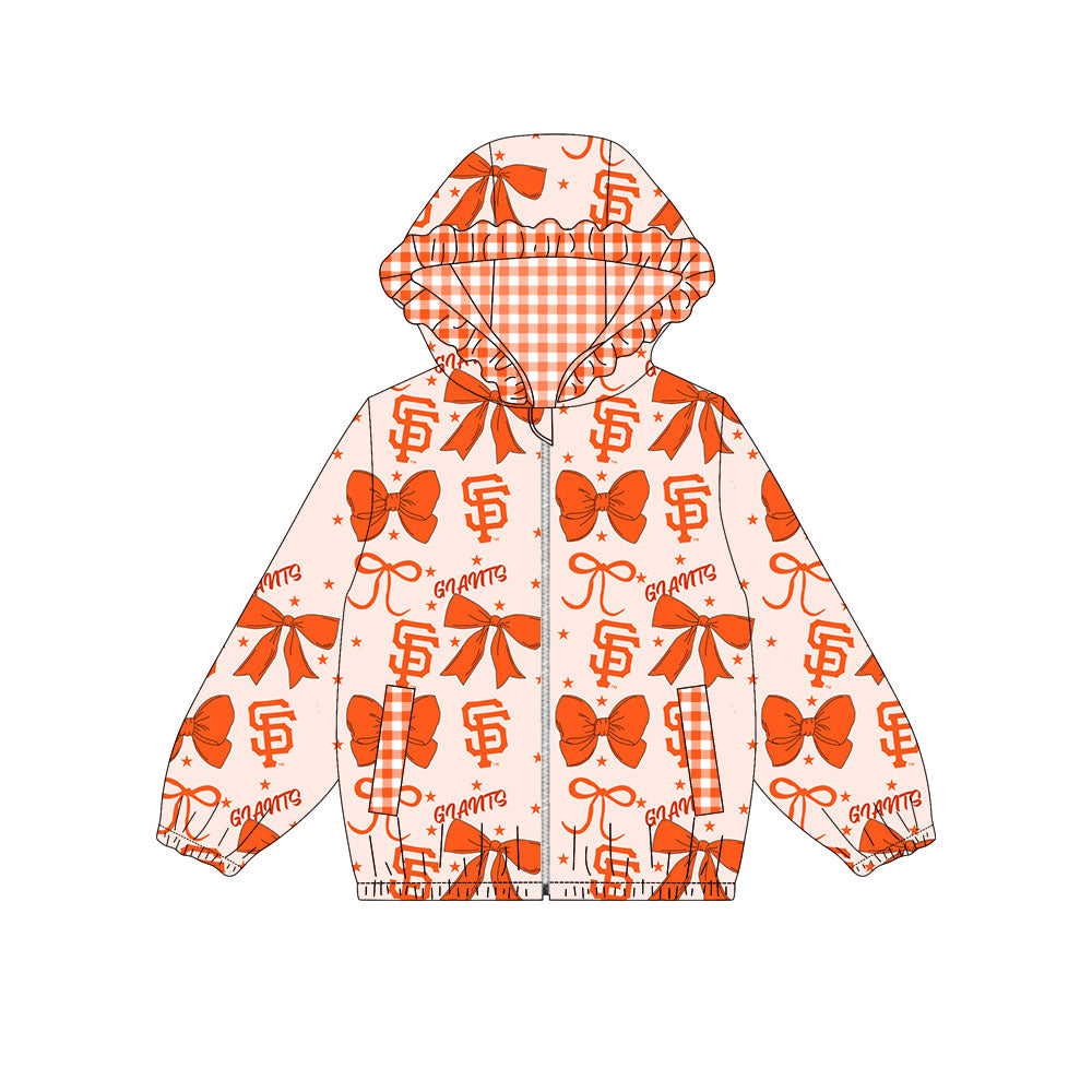 1002-Custom moq 8 mix size milk silk summer team baby girls clothes bow orange hooded long sleeve top-25.10.9