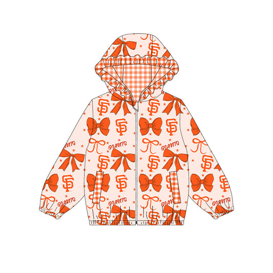 1002-Custom moq 8 mix size milk silk summer team baby girls clothes bow orange hooded long sleeve top-25.10.9