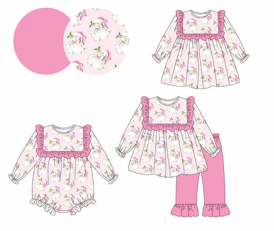 25.5.13 custom each style moq 5eta 4-6week Sibling Sisters Christmas pink baby girl long sleeve pants sets and dress and rompers match family design