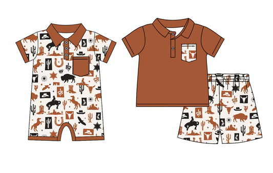 3.21 custom each style moq 5eta 4-6week Sibling Sister horse riding baby boy short sleeve shorts sets and romper match design