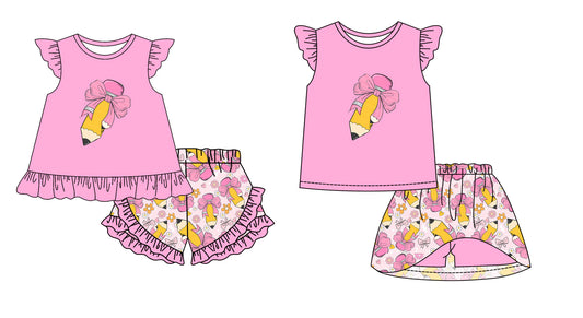 11.29 custom each style moq 5eta 4-6week Sibling Sister pencil floral pink baby girl short sleeve shorts sets and dresses match design