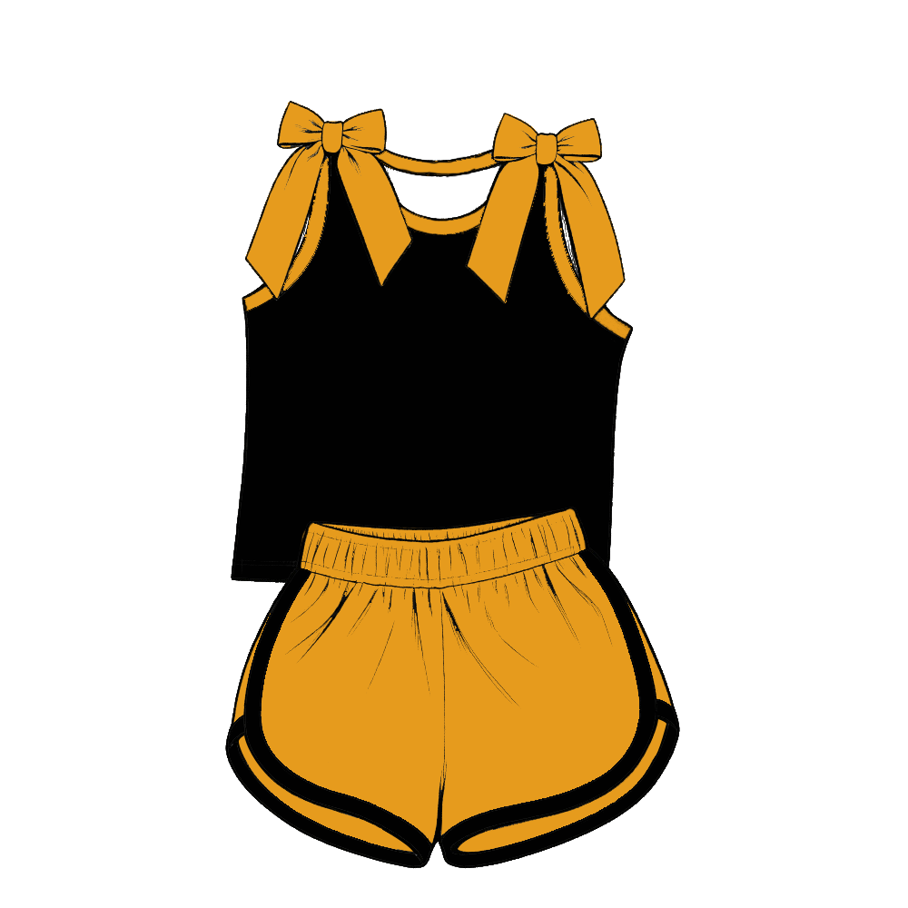 custom moq 5 mix size Baby Girls Bow Sleeveless Black Top Shorts Summer Casual Clothes Set