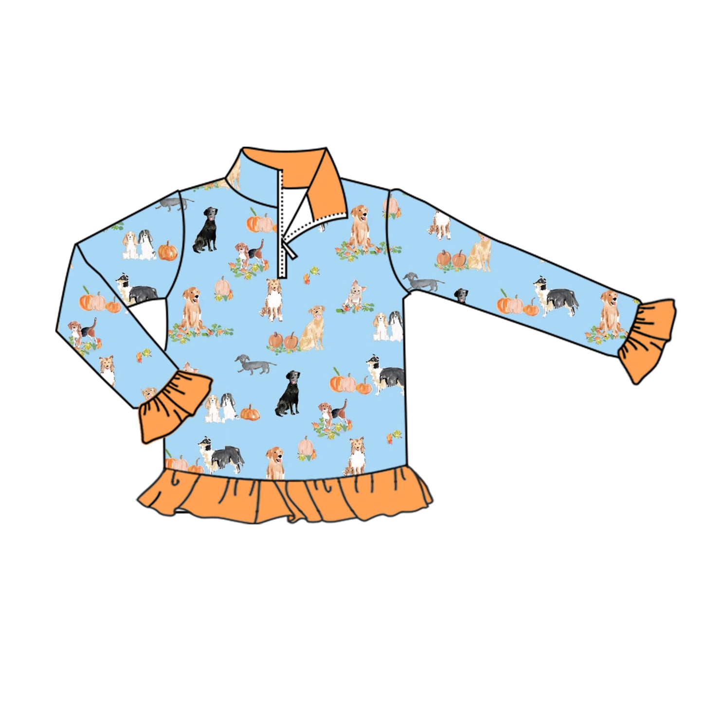 5.11custom each style moq 5eta 4-5week Sibling Sister Border collie golden retriever beagle prints orange-blue boys and girls outfits and baby romper and dress match family design