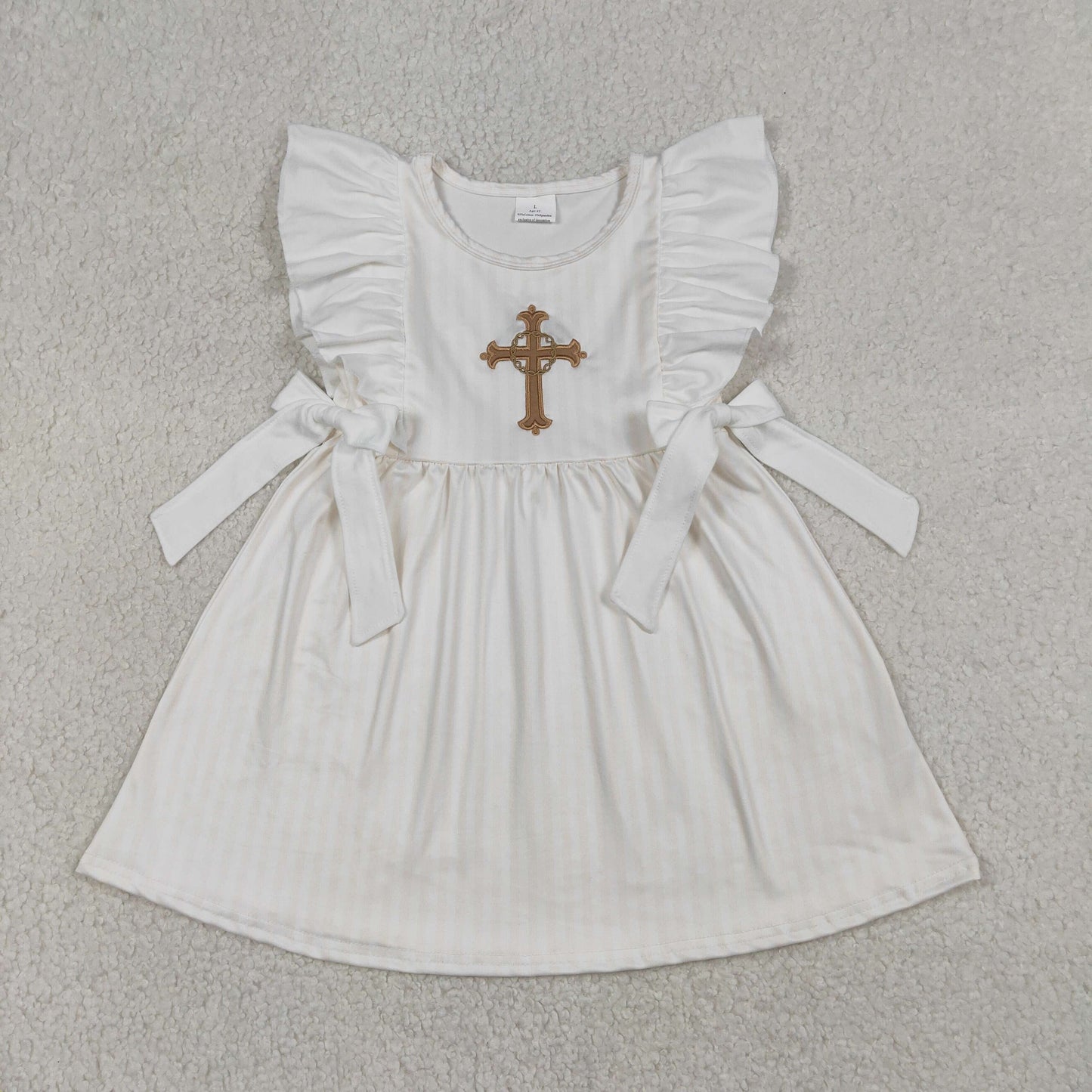 RTS NO MOQ（In Stock ) GSD2904 Embroidered Cross Bow Lace Sleeveless Dress