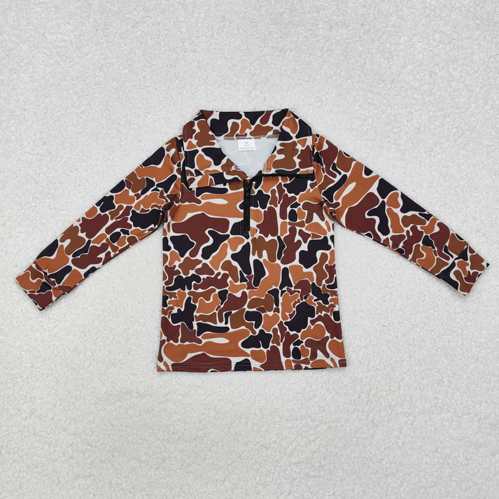 RTS NO MOQ Sibling baby boy girl clothes camouflage zipper long-sleeved tops