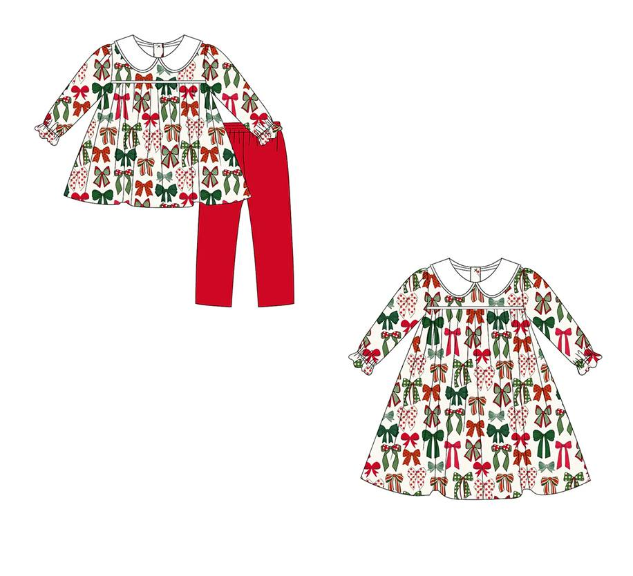 Custom moq 5 each style eta 6-7weeks baby girl clothes Christmas bow long sleeve pants sets and dress -25.8.9
